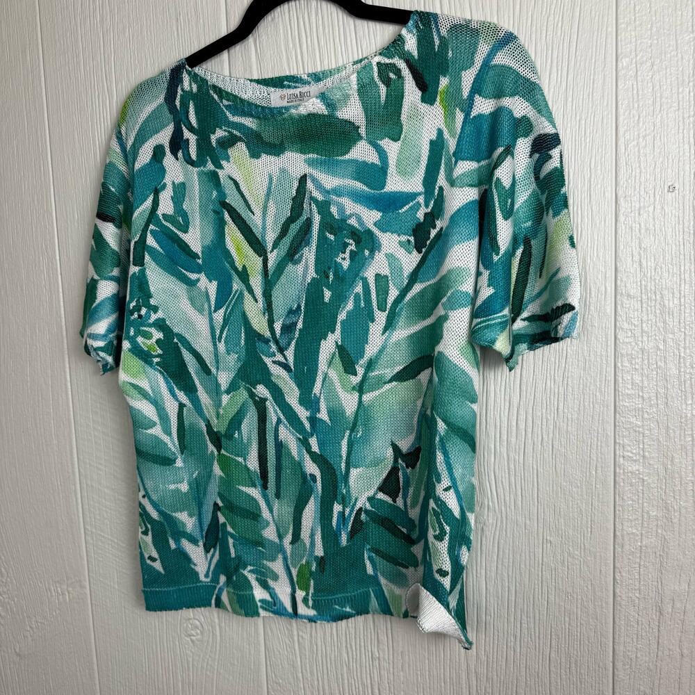 Luisa Ricci Short Sleeve Loose Knit Top Size Small Tropical Print Green Italy - Picture 5 of 6